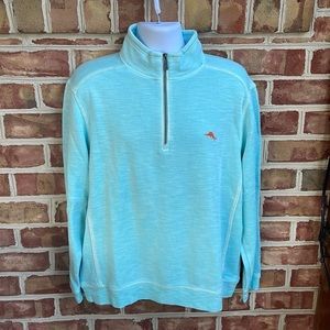 Tommy Bahama Light Turquoise 1/4 Zip Long Sleeve Sweater Sweatshirt